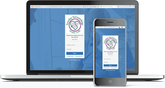 Laptop and mobile phone views of the family portal