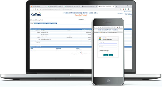 Laptop and mobile phone views of the family portal