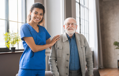 Caregiver with senior man