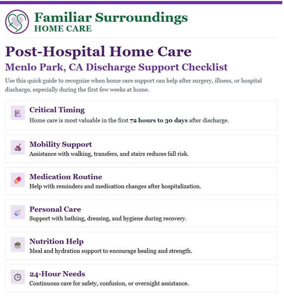 a guide to post hospital home care in Menlo Park, CA